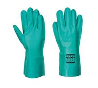 Portwest A810 Chem 320 Nitrile Gauntlet Chemical Resistant Gloves Long Cuff Flock Lined Rubber Gauntlets Oil Fuel Acid Alkali Resistant Mens Work Safety Gloves Industrial Chemical Handling, Green, XXL