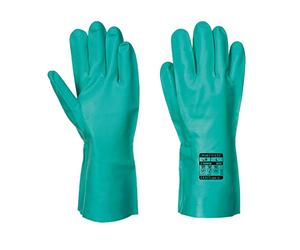 Portwest A810 Chem 320 Nitrile Gauntlet Chemical Resistant Gloves Long Cuff Flock Lined Rubber Gauntlets Oil Fuel Acid Alkali Resistant Mens Work Safety Gloves Industrial Chemical Handling, Green, XL