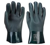 Portwest A827 Chem 270 PVC Double Dipped Gauntlet Chemical Resistant | Green, X Large, EN ISO 374-1 Type B, EN 388 (3121X), CE Certified, Sandy Palm Finish, Phthalate Free, Jersey Lined