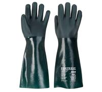 Portwest A845 Chem 450 PVC Double Dipped Gauntlet Chemical Resistant | Green, X Large, EN ISO 374-1 Type B, CE Certified, EN 388, Sandy Palm Finish, Phthalate Free, Jersey Lined, Dexterity 5