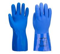 Portwest A881 Chem 300 PVC Marine Chemical Gauntlet CE CAT III | Blue, X Large, Double Dip Coating, 1.45mm, Sandy Palm Grip, Flock Lined, REACH Compliant, Phthalate Free