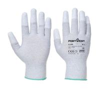 Portwest AB198 ESD PU Fingertip Anti Static Gloves (12 Pack), Grey, XXL