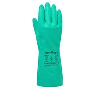 Portwest AB810 Chem 320 Nitrile Gauntlet Gloves 12 Pairs | Green, 2X Large, Chemical Resistant, Flock Lined, Textured Grip, Forearm Coverage, Durable