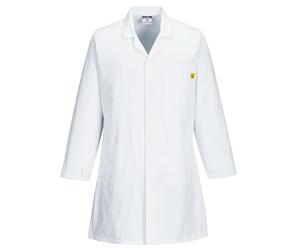 Portwest AS10 Anti-Static ESD Warehouse Coat Carbon Fibre Fabric | White, 4X Large, EN 1149-5, EN 61340-5-1, 65% Polyester 34% Cotton, Electronics Assembly, Machine Wash 60C