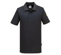 Portwest AS21 Anti-Static ESD Work Polo Shirt Short Sleeve Garment Black | Black, Large, EN 1149-5, EN 61340-5-1, 96% Cotton Carbon Fibre, Electronics Manufacturing, Comfort Fit