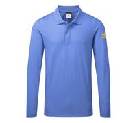 Portwest AS23 Anti Static ESD Polo Shirt Long Sleeve Lightweight Cotton Comfort Fit Workwear Anti Scratch Corporate Finish Certified Protection, Hamilton Blue, L