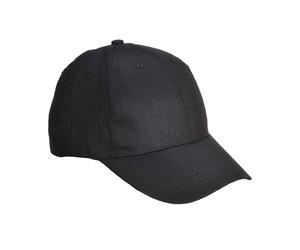 Portwest B010 Six Panel Baseball Cap Machine Washable Black | Black, One Size, Regular Fit, 100% Cotton Fabric, Polycotton, 65% Polyester, Adjustable Strap, Breathable, Durable, Corporate