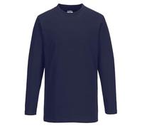 Portwest B196 Long Sleeve Cotton Work T Shirt Premium Cotton Breathable Fabric Durable Twin Needle Stitching Corporate Casual Workwear, Navy, M