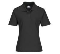 Portwest B209 Naples Women's Polo Shirt Short Sleeve Button Placket Opening | Black, Large, UPF 50+, Tailored Fit, Pique Knit Polycotton Fabric, 35% Cotton, Twin-Stitched Seams, Rib Collar and Cuffs