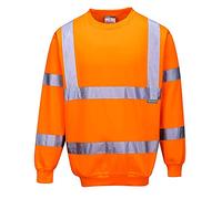 Portwest B303 Men's Comfort Hi-Vis Long Sleeve Sweatshirt - Lightweight Reflective Class 3 Safety Security High Viz Workwear, Orange, S