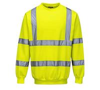 Portwest B303 Men's Comfort Hi-Vis Long Sleeve Sweatshirt - Lightweight Reflective Class 3 Safety Security High Viz Workwear, Yellow, XL