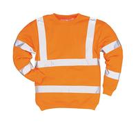 Portwest B303 Men's Comfort Hi-Vis Long Sleeve Sweatshirt - Lightweight Reflective Class 3 Safety Security High Viz Workwear, Orange, XS