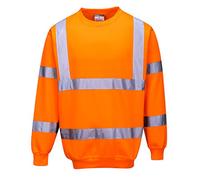Portwest B303 Men's Comfort Hi-Vis Long Sleeve Sweatshirt - Lightweight Reflective Class 3 Safety Security High Viz Workwear, Orange, L