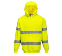 Portwest B304 Hi-Vis Hoodie Reflective Kangaroo Pocket Yellow | Yellow, Large, EN ISO 20471 Class 3, Bio-Motion Tape, UPF 40+, 300g Brushed Back, Kangaroo Pocket