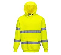 Portwest B304 Hi Vis Mens Hoodie Reflective Pullover High Visibility Hooded Sweatshirt Safety Workwear With Reflective Tape Yellow Large