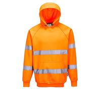 Portwest B304 Hi Vis Mens Hoodie Reflective Pullover High Visibility Hooded Sweatshirt Safety Workwear With Reflective Tape Orange Medium