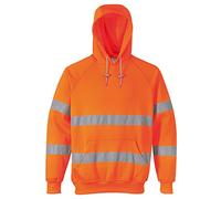 Portwest B304 Hi Vis Mens Hoodie Reflective Pullover High Visibility Hooded Sweatshirt Safety Workwear With Reflective Tape Orange Small