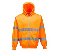 Portwest B305 Hi-Vis Zipped Hoodie Long Sleeve Hooded Front Zip Opening