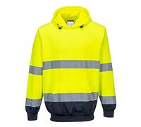 Portwest B316 Hi-Vis Contrast Hoodie Long Sleeve Hooded Kangaroo Pocket | Yellow/Navy, X Large, EN ISO 20471 Class 3, RIS 3279-TOM, UPF 40+, Knitted Fabric, Secure Storage, Ribbed Cuffs, Rail