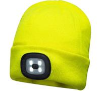 Portwest Beanie Hat and USB Rechargeable LED Head Light Yellow One Size