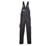 Portwest TX12 Texo Contrast Bib and Brace Work Overalls Mens Workwear 10 Pockets UPF 40+ Sun Protection Elasticated Waist Knee Pad Pockets, Regular, Black, L