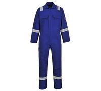 Portwest BIZ5 Bizweld FR Men's Coverall Flame Resistant Welding Overall Safety Gear 100% Cotton Reflective Tape Knee Pad Pockets Molten Metal Splash Protection, Royal Blue, L