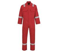 Portwest BIZ5 Bizweld FR Men's Coverall Flame Resistant Welding Overall Safety Gear 100% Cotton Reflective Tape Knee Pad Pockets Molten Metal Splash Protection, Red, XL