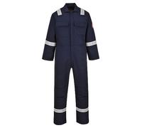 Portwest BIZ5 Bizweld FR Men's Coverall Flame Resistant Welding Overall Safety Gear 100% Cotton Reflective Tape Knee Pad Pockets Molten Metal Splash Protection, Navy, M