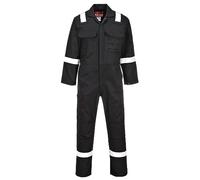 Portwest BIZ5 Bizweld FR Men's Coverall Flame Resistant Welding Overall Safety Gear 100% Cotton Reflective Tape Knee Pad Pockets Molten Metal Splash Protection, Black, XXL