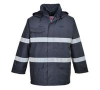 Portwest S770 Bizflame Rain FR Jacket Flame Resistant Long Sleeve PU Coated | Navy, Large, EN ISO 14116, EN 1149-5, EN 13034, Internal Chest Pocket, Lower Front Pockets, Detachable Lining, Two-Way Zip