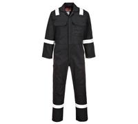 Portwest BIZ5 Bizweld FR Men's Coverall Flame Resistant Welding Overall Safety Gear 100% Cotton Reflective Tape Knee Pad Pockets Molten Metal Splash Protection, Black, XXL