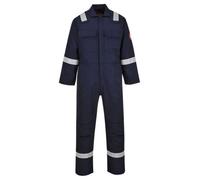 Portwest BIZ5 Bizweld FR Men's Coverall Flame Resistant Welding Overall Safety Gear 100% Cotton Reflective Tape Knee Pad Pockets Molten Metal Splash Protection, Navy, S