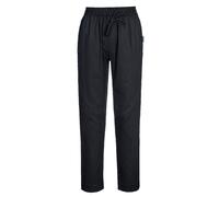 Portwest C076 Chef Trousers Cotton Mesh Air Pro Stretch Drawcord Waist Breathable Workwear Slim Fit Extendable Leg Water Resistant, Black, S