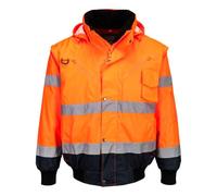 Portwest C465 Hi-Vis 3-in-1 Contrast Bomber Jacket Long Sleeve Waterproof | Orange/Navy, 2X Large, EN ISO 20471 Class 3, EN 343 Class 3:1, EN 342, Straight Fit, Knitted Cuffs and Hem, Secure Storage