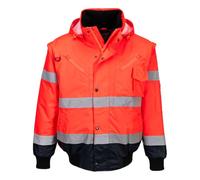 Portwest C465 Hi-Vis 3-in-1 Contrast Bomber Jacket Long Sleeve Waterproof | Red/Navy, Small, EN ISO 20471 Class 3, EN 343 Class 3:1, EN 342, Regular Fit, Knitted Cuffs and Hem, 2 Side Zip Pockets