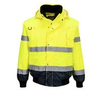Portwest C465 Hi-Vis 3-in-1 Contrast Bomber Jacket Long Sleeve Waterproof | Yellow/Navy, X Small, EN ISO 20471 Class 3, EN 343 Class 3:1, EN 342, Regular Fit, Knitted Cuffs and Hem, 2 Side Zip Pockets