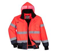 Portwest C465 Hi-Vis 3-in-1 Waterproof Contrast Hooded Bomber Jacket with Pockets - Reflective Outdoor Safety Security Workwear Coat, Red/Navy, 3XL