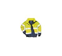 Portwest C465 Hi-Vis 3-in-1 Waterproof Contrast Hooded Bomber Jacket with Pockets - Reflective Outdoor Safety Security Workwear Coat, Yellow/Navy, 4XL