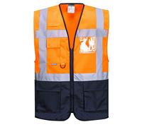 Portwest C476 Warsaw Hi-Vis Contrast Executive Vest Multi Pockets - Orange Navy