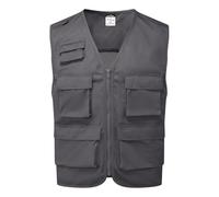 Portwest C704 Work Vest Durable Polycotton Multi Pocket Utility Waistcoat Breathable Mesh Panels Lightweight Cooling Design Tool Storage Radio Loop, Metal Grey, XXL