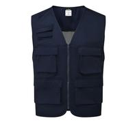 Portwest C704 Work Vest Durable Polycotton Multi Pocket Utility Waistcoat Breathable Mesh Panels Lightweight Cooling Design Tool Storage Radio Loop, Navy, S
