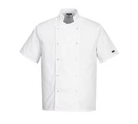 Portwest C733 Men's Cumbria Chef Jacket Lightweight Short Sleeve Durable Workwear Multi Functional Apron with Sleeve Pocket Machine Washable, White, 3XL