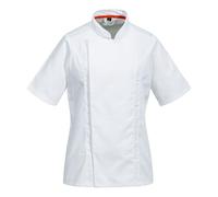 Portwest C736 Women's Chef Mesh Air Pro Short Sleeve Jacket Lightweight Breathable Kitchen Uniform Durable Easy Care Professional Catering Workwear Coat, White, M