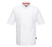 Portwest C738 Chef's Mesh Air Pro Jacket Short Sleeve Concealed Stud Front | Slim Fit, Kingsmill Polycotton, MeshAir Ventilation, Texpel Water Resistant, Machine Washable, Secure Storage, Chef Whites