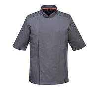 Portwest C738 Men's Mesh Air Pro Chef Jacket Short Sleeve Breathable Durable Slim Fit Texpel Finish Workwear Apron with Sleeve Pocket Machine Washable, Slate Grey, M