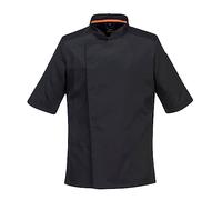 Portwest C738 Men's Mesh Air Pro Chef Jacket - Slim Fit Short Sleeve Workwear Black, Medium