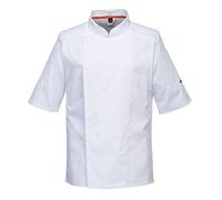 Portwest C738 Men's Mesh Air Pro Chef Jacket - Slim Fit Short Sleeve Workwear White, X-Small (White, XS)