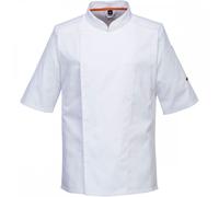 Portwest C738 Men's Mesh Air Pro Chef Jacket - Slim Fit Short Sleeve Workwear White, X-Large