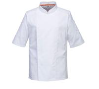 Portwest C746 Chef Jacket Mesh Air Pro Stretch Short Sleeve Breathable Lightweight Polycotton Texpel Finish Professional Kitchen Workwear, White, XL