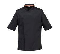 Portwest C746 Chef Jacket Mesh Air Pro Stretch Short Sleeve Breathable Lightweight Polycotton Texpel Finish Professional Kitchen Workwear, Black, XXXL